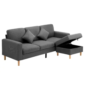 INDI 3 Seater Sofa with Ottoman Velvet Grey