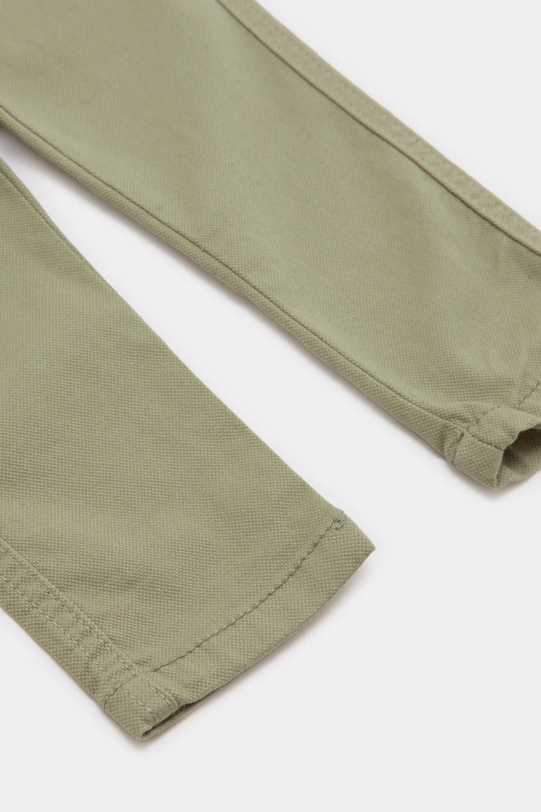 Infant Boys Green Plain Dobby Belted Chino