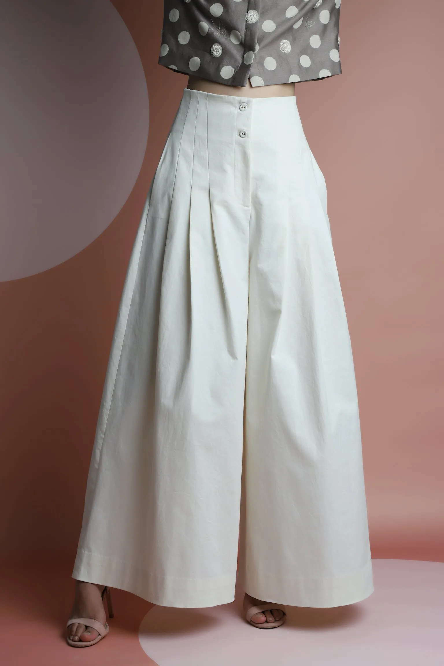 Ivory High Waist Triple Pleat Flare Pant