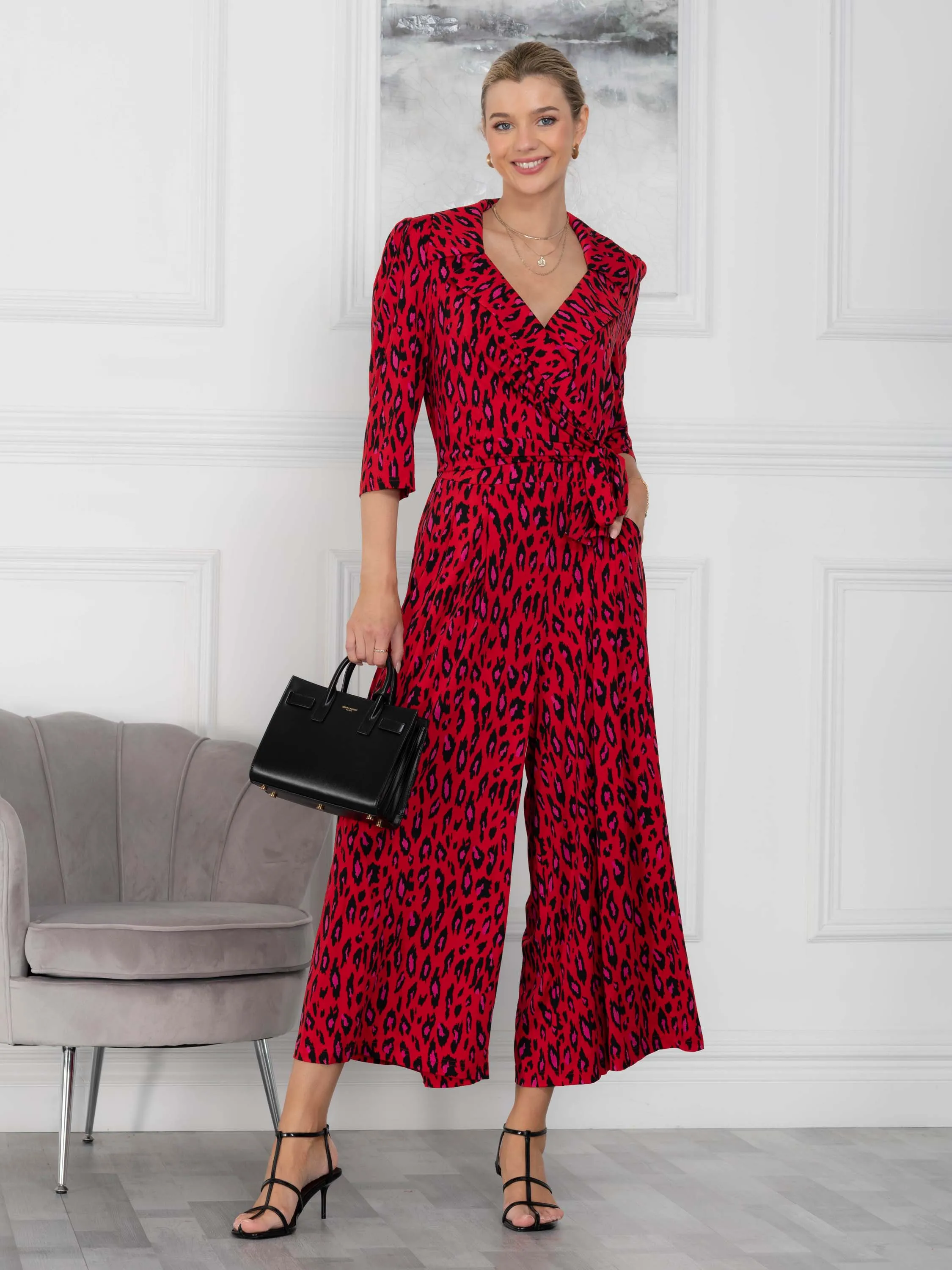 Jolie Moi Melissa Jumpsuit, Red Animal