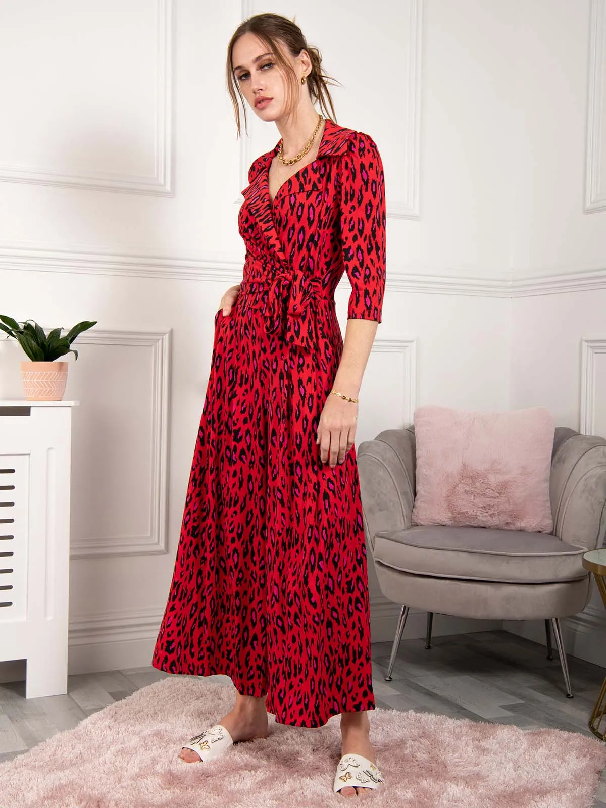 Jolie Moi Melissa Jumpsuit, Red Animal