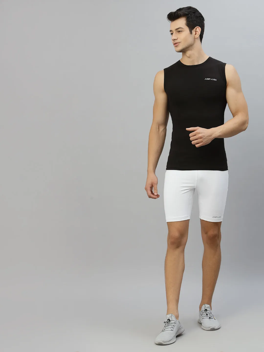 JUMP USA Men Black Pure Cotton Sleeveless Solid Tank T-shirt