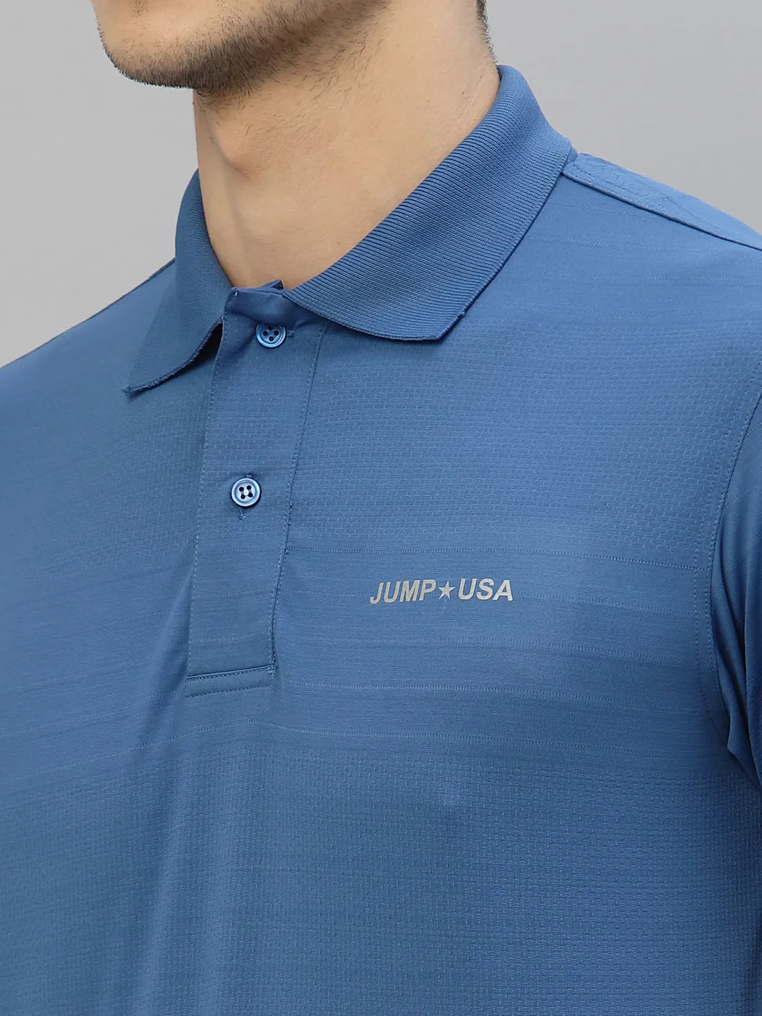 JUMP USA Men Blue Solid Polo Collar Sports  T-Shirt