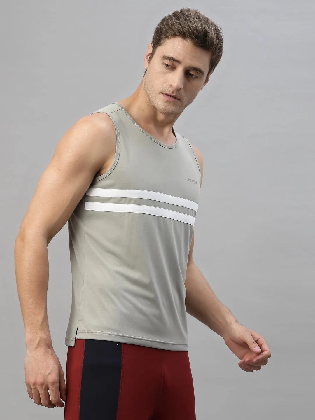 JUMP USA Men Grey-White Rapid Dry Training Tank T-Shirt