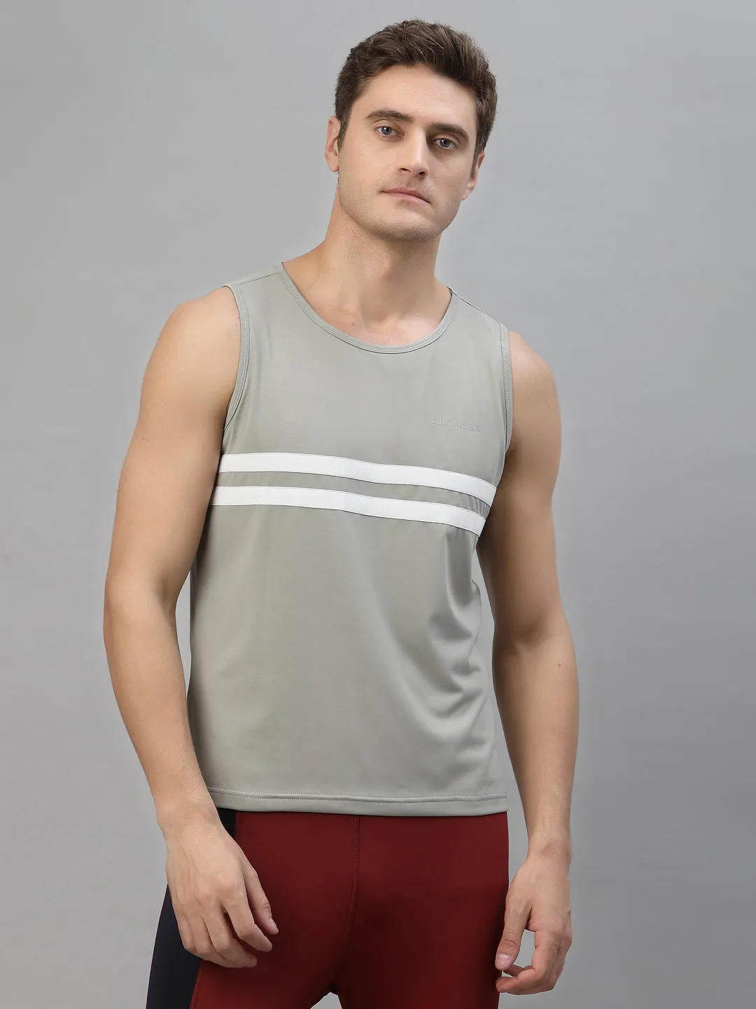 JUMP USA Men Grey-White Rapid Dry Training Tank T-Shirt