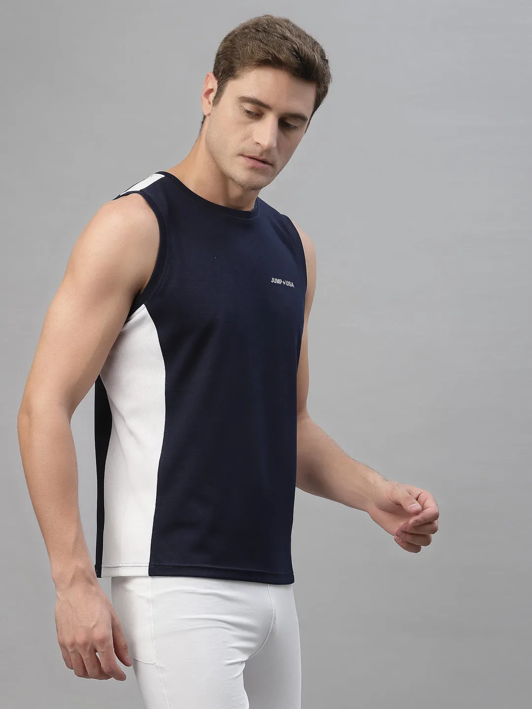 JUMP USA Men Navy-White Rapid Dry Training Tank T-Shirt