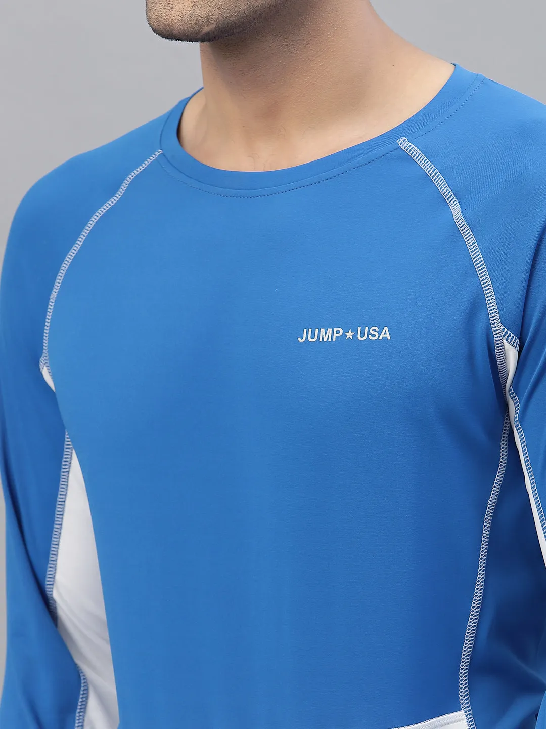 JUMP USA Outdoor Men Algier Blue & White Rapid-Dry Solid T-Shirts