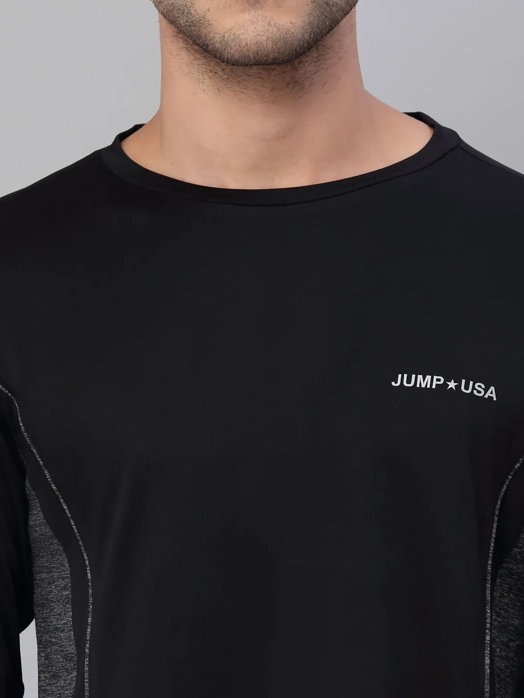 JUMP USA Outdoor Men Black & Dark Anthra Rapid-Dry Solid T-Shirts