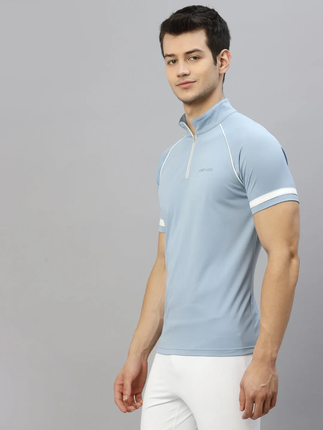 JUMP USA Outdoor Men Cashmere Blue & White Rapid-Dry Solid T-Shirts