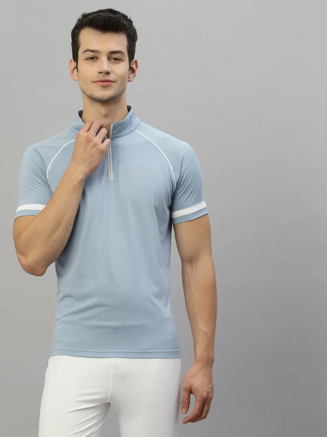 JUMP USA Outdoor Men Cashmere Blue & White Rapid-Dry Solid T-Shirts