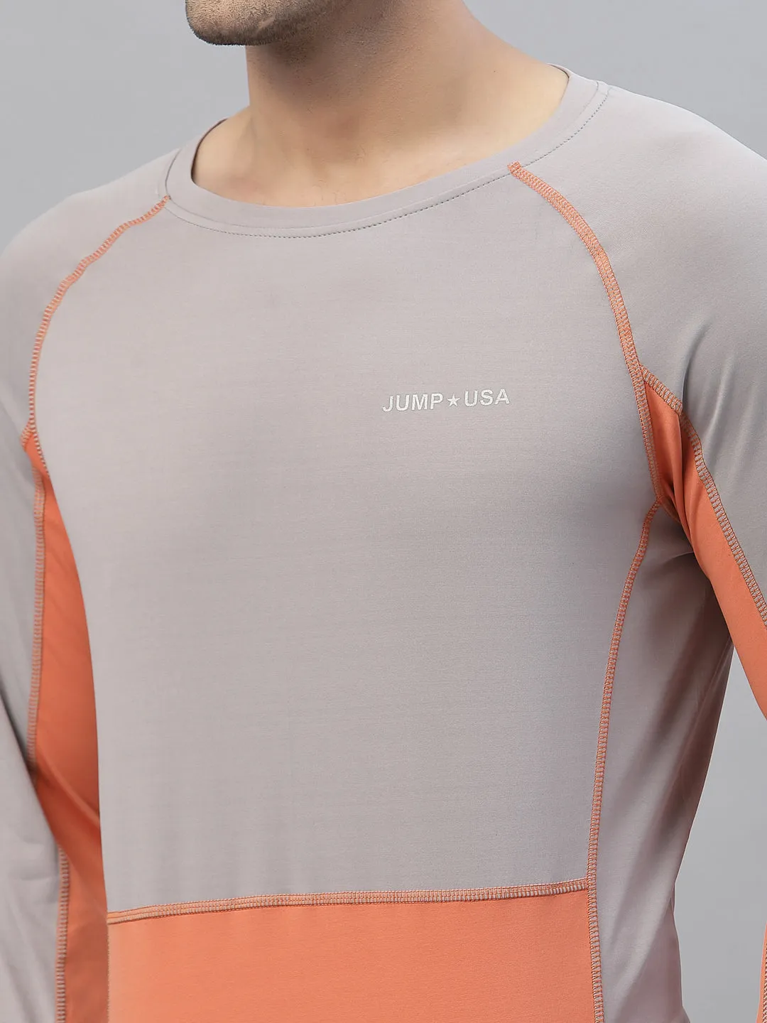 JUMP USA Outdoor Men Lilac Grey & Coral Rapid-Dry Solid T-Shirts