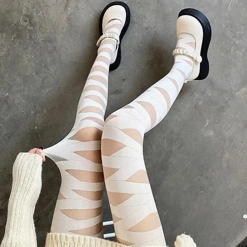 Kawaii Gothic Harajuku Socks with Bandage Pattern