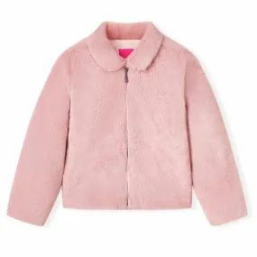 Kids' Pink Faux Fur Coat - Warm & Stylish for Ages 5-6 | Trendy Turn-Down Collar, Size 116