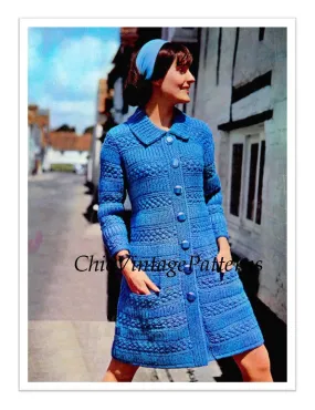 Knitted Coat Pattern, Retro Ladies Coat, 1970's, Instant Download Pattern