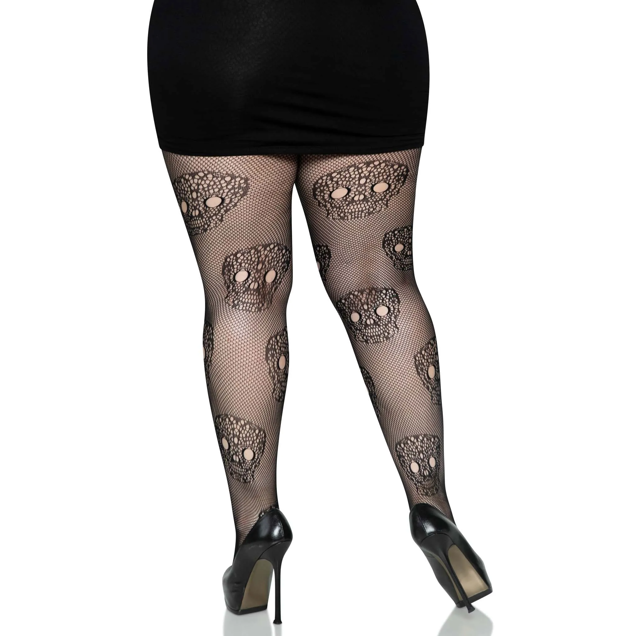 Lace Skulls Fishnet Tights - 1x/2x - Black