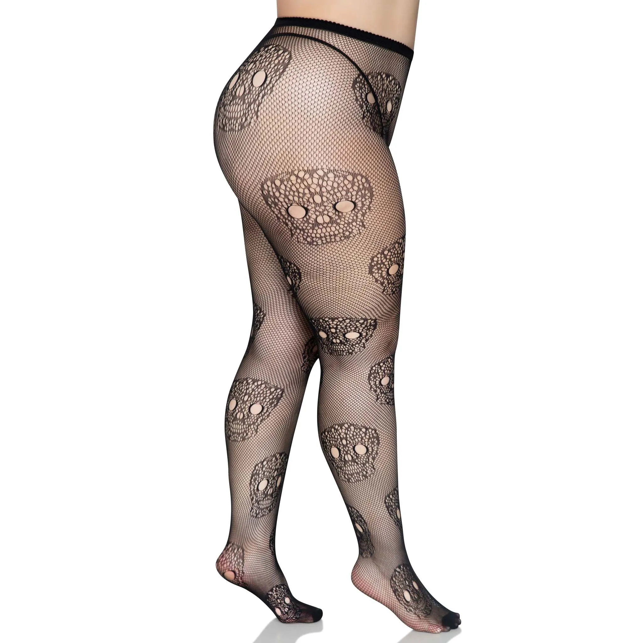 Lace Skulls Fishnet Tights - 1x/2x - Black