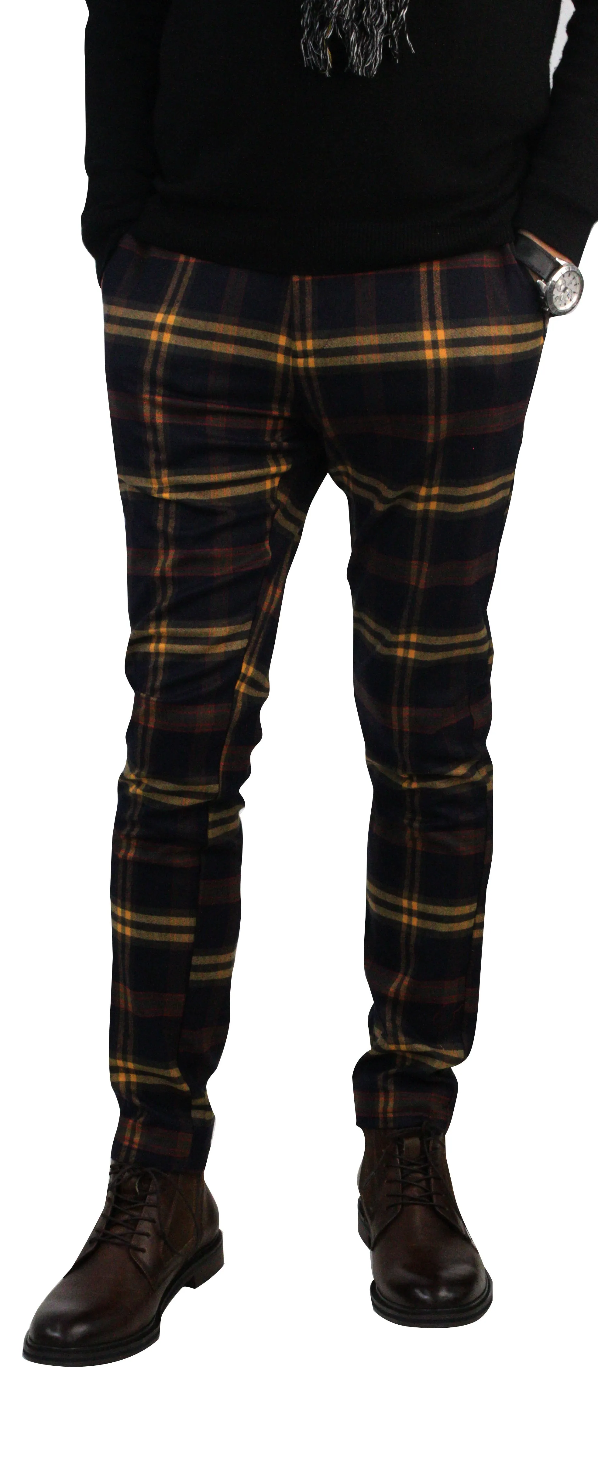 LANZINO,PLAID-CHINO-PANTS-CPS-100-NAVY