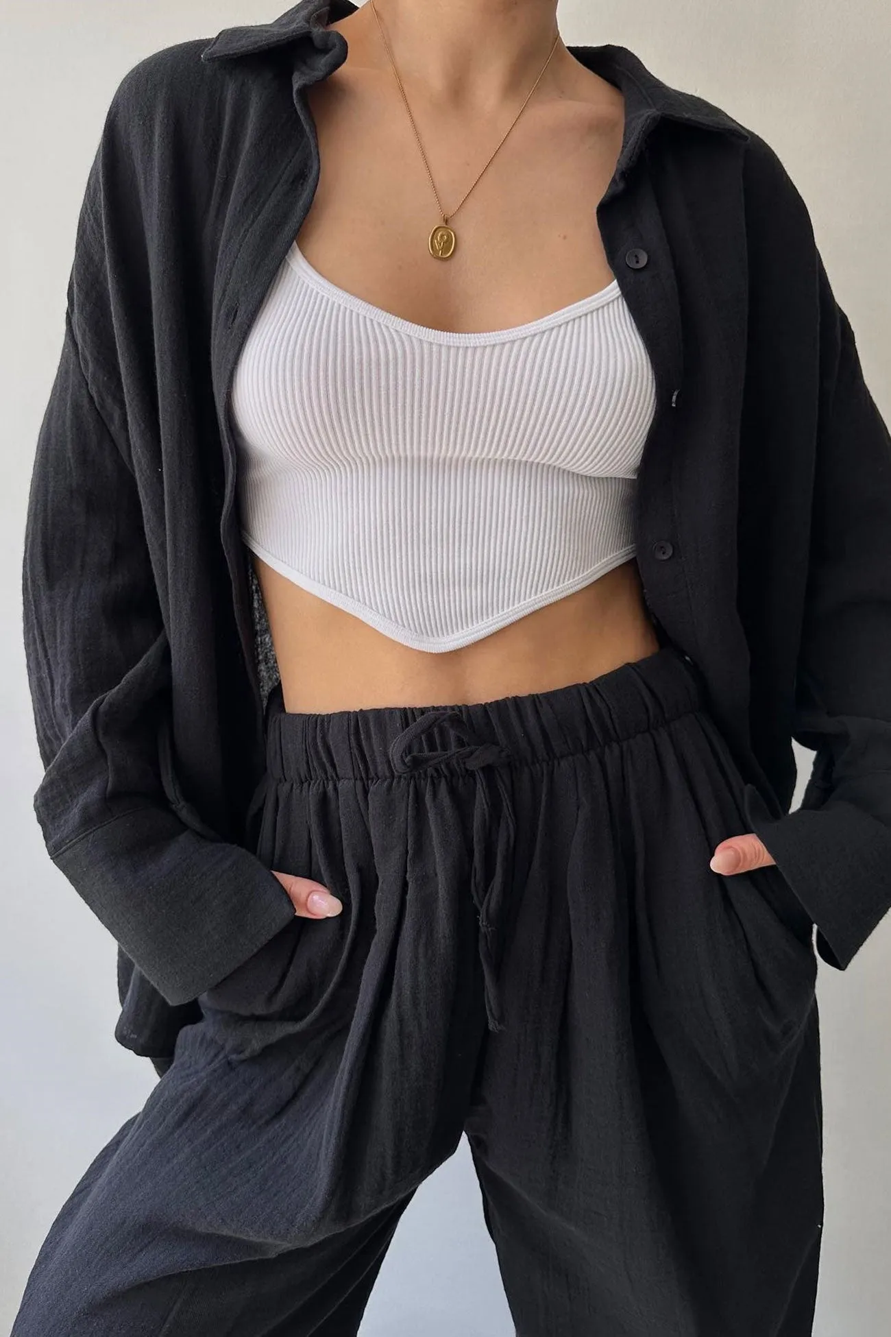 Lapel Long Sleeve Shirt Strappy Long Pants Suits