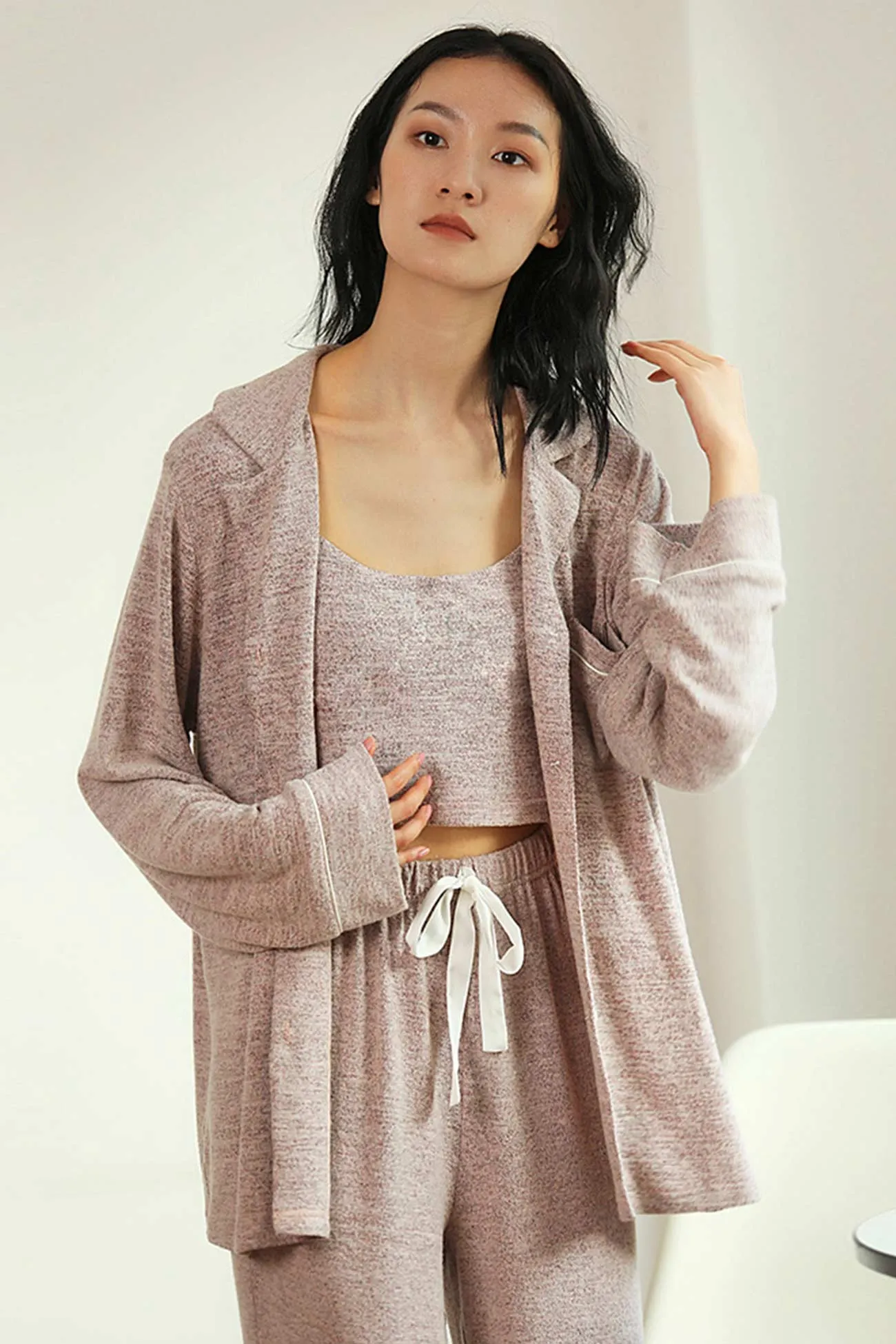 Lapel Solid Color Loungewear Three-piece Outfit