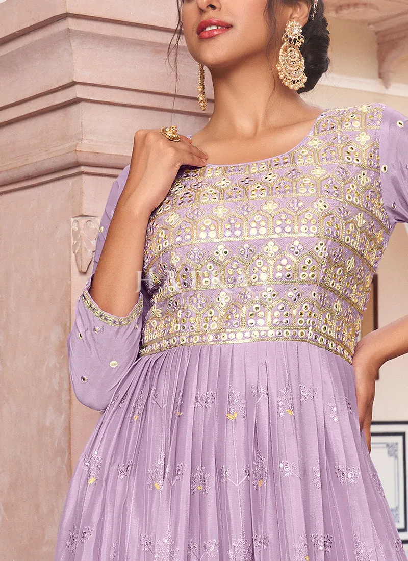 Lavender Mirror Work Embroidered Designer Anarkali Suit