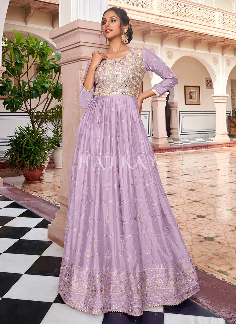 Lavender Mirror Work Embroidered Designer Anarkali Suit