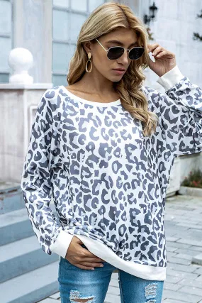 Leopard Print Loose Round Neck Top