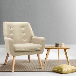 Linen Upholstered Dining Armchair with Wood Legs - Artiss