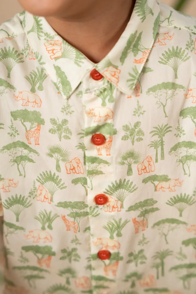 Little Man Shirt - Green Safari