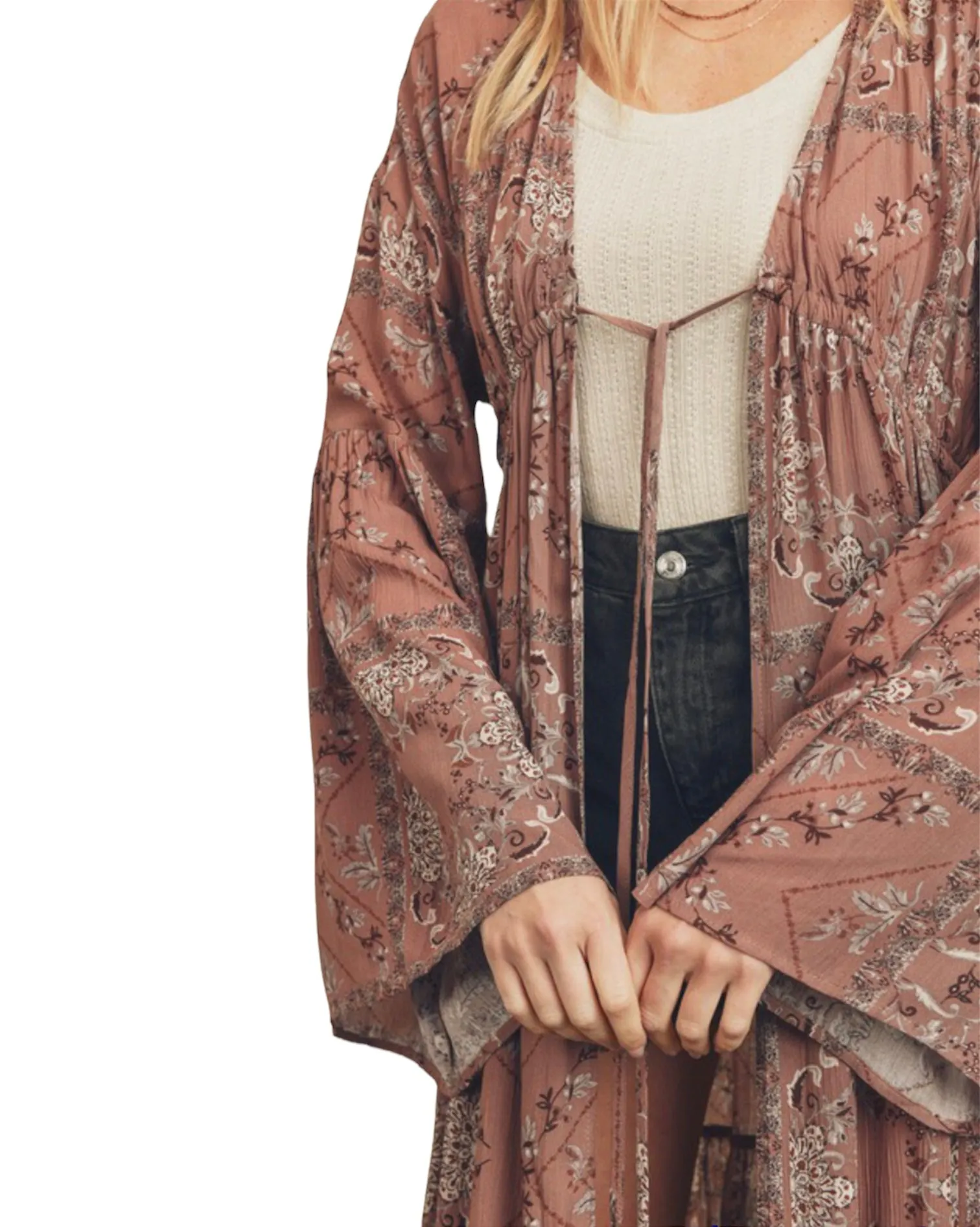 Long Flowy Paisley Print Duster Kimono