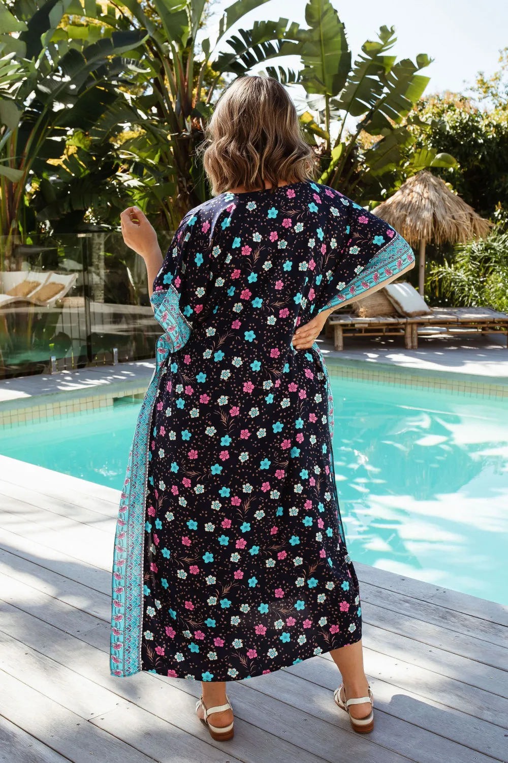 Long Kaftan Dress - Blue Floral