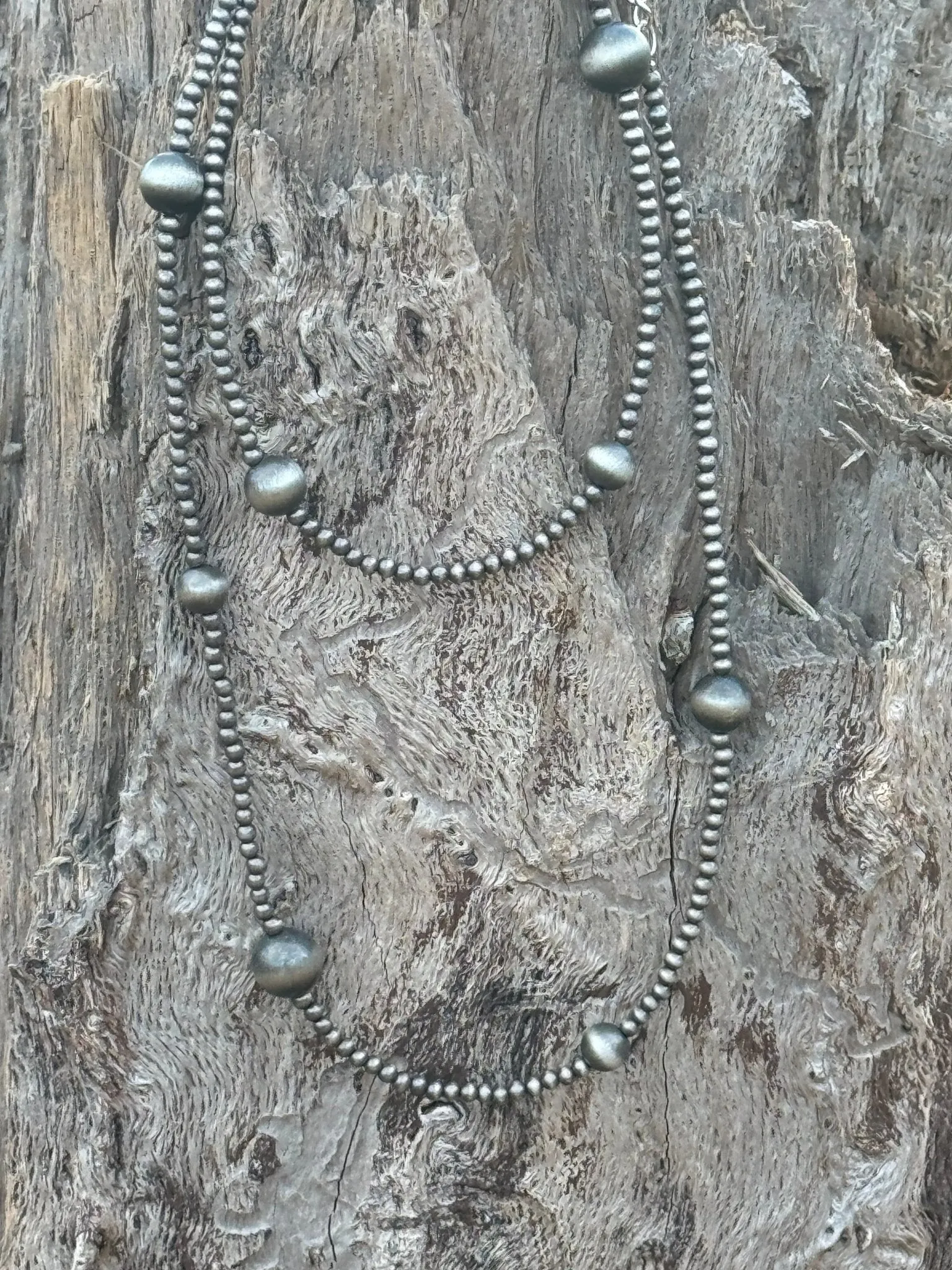 Long Silver Beaded Necklace