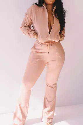 Long Sleeve Zipper Pocket Long Pant Suit