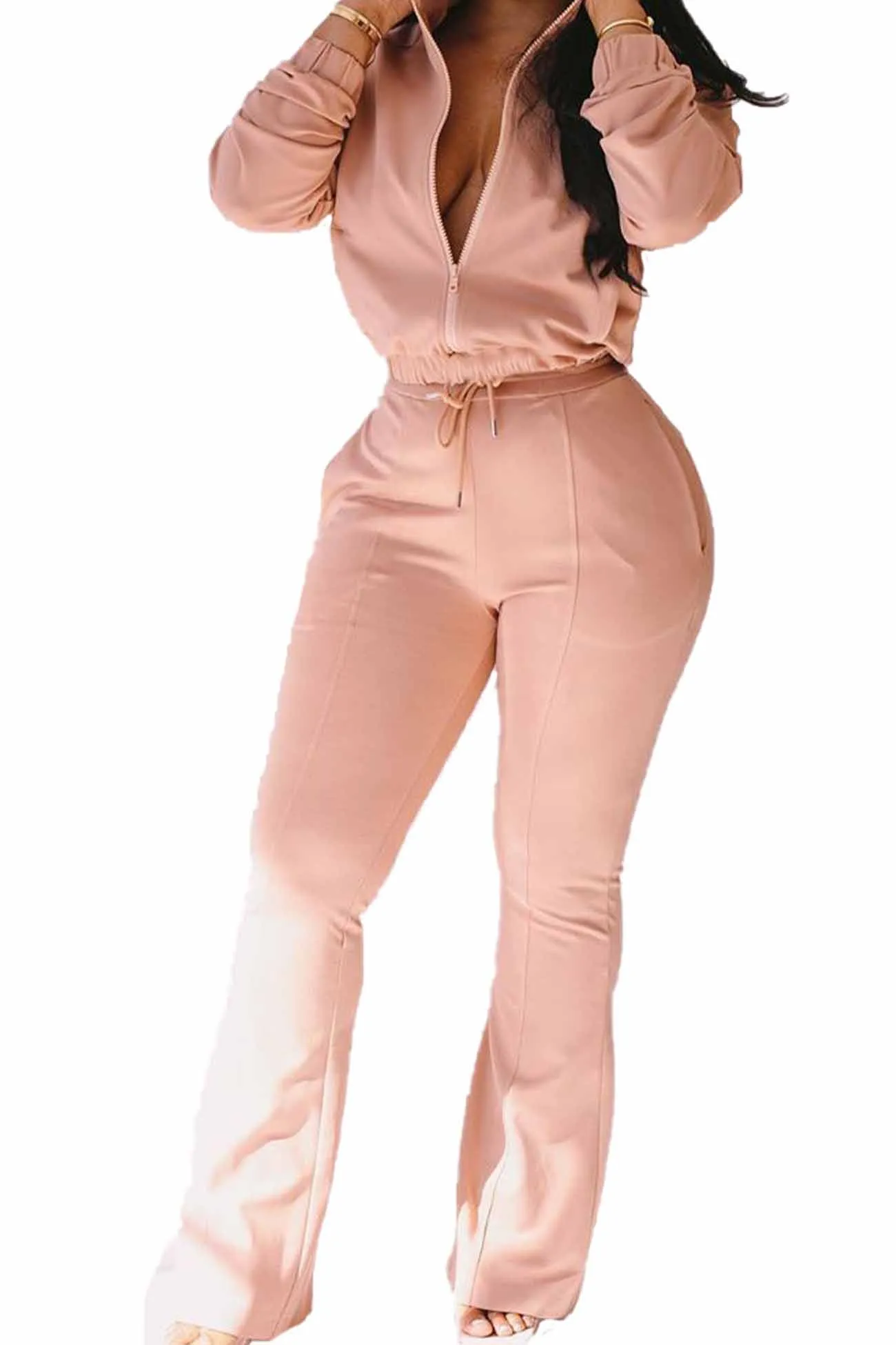 Long Sleeve Zipper Pocket Long Pant Suit