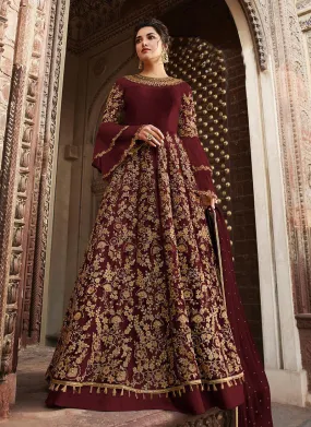 Maroon Overall Embellished Lehenga/Pant Suit