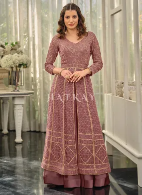 Mauve Georgette Embroidered Anarkali Suit