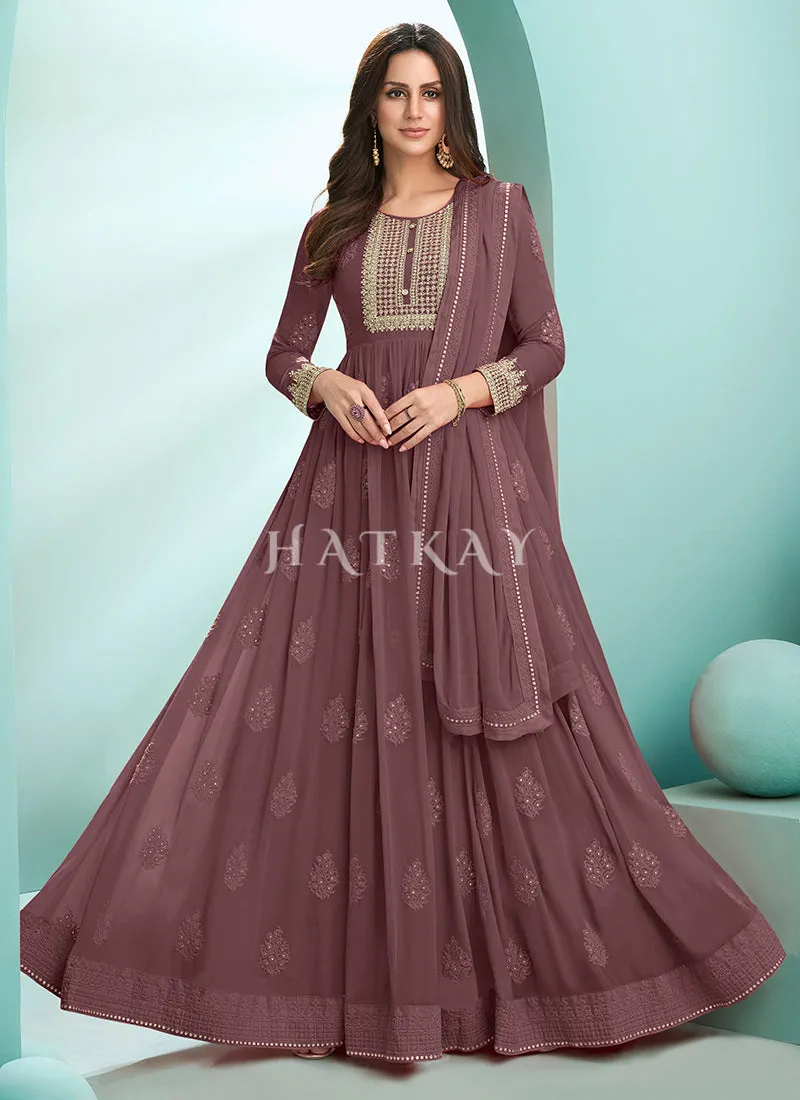 Mauve Purple Lucknowi Zari Embroidered Designer Anarkali Suit