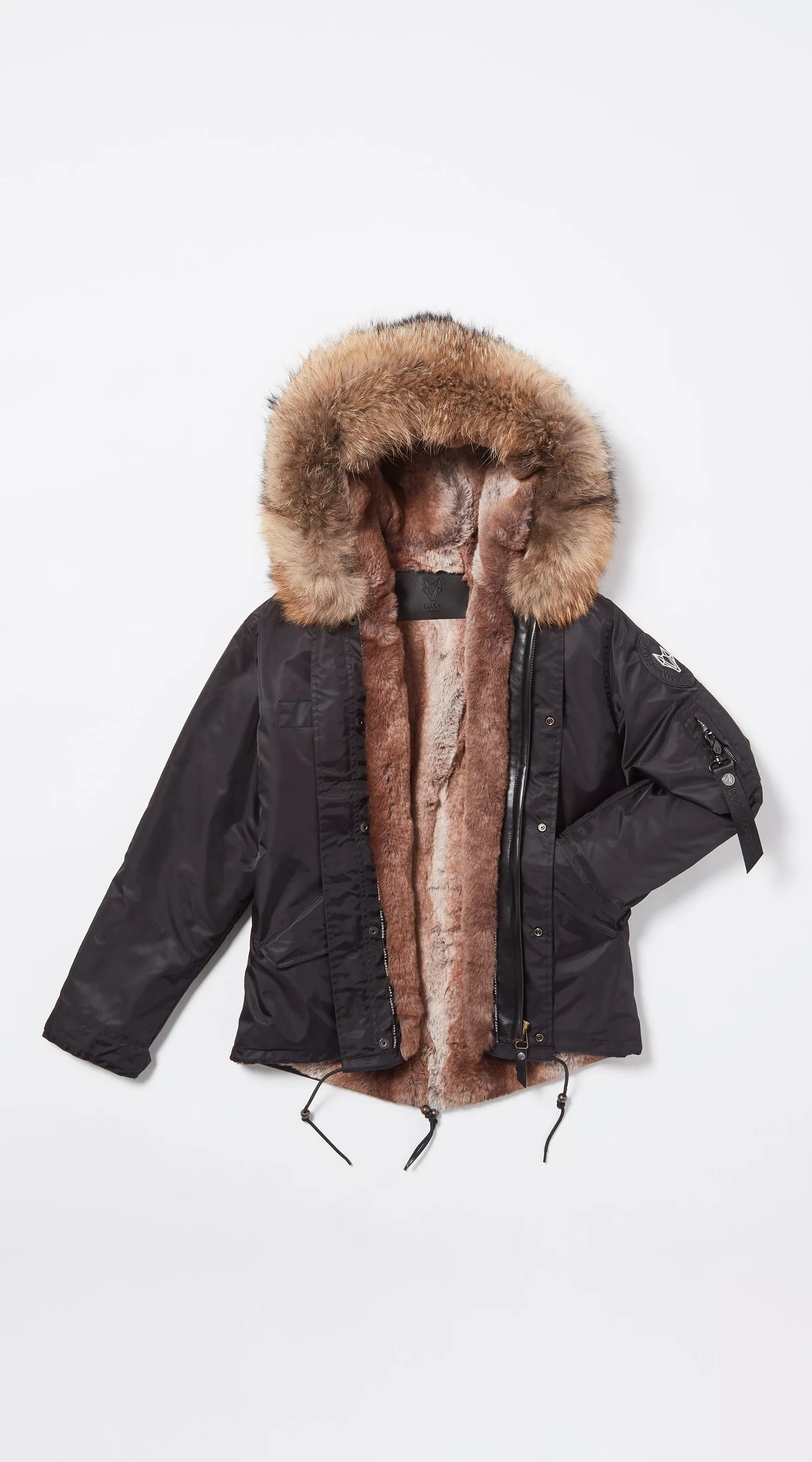 Mens Black Water-Repellent Luxy Fur Parka - Natural