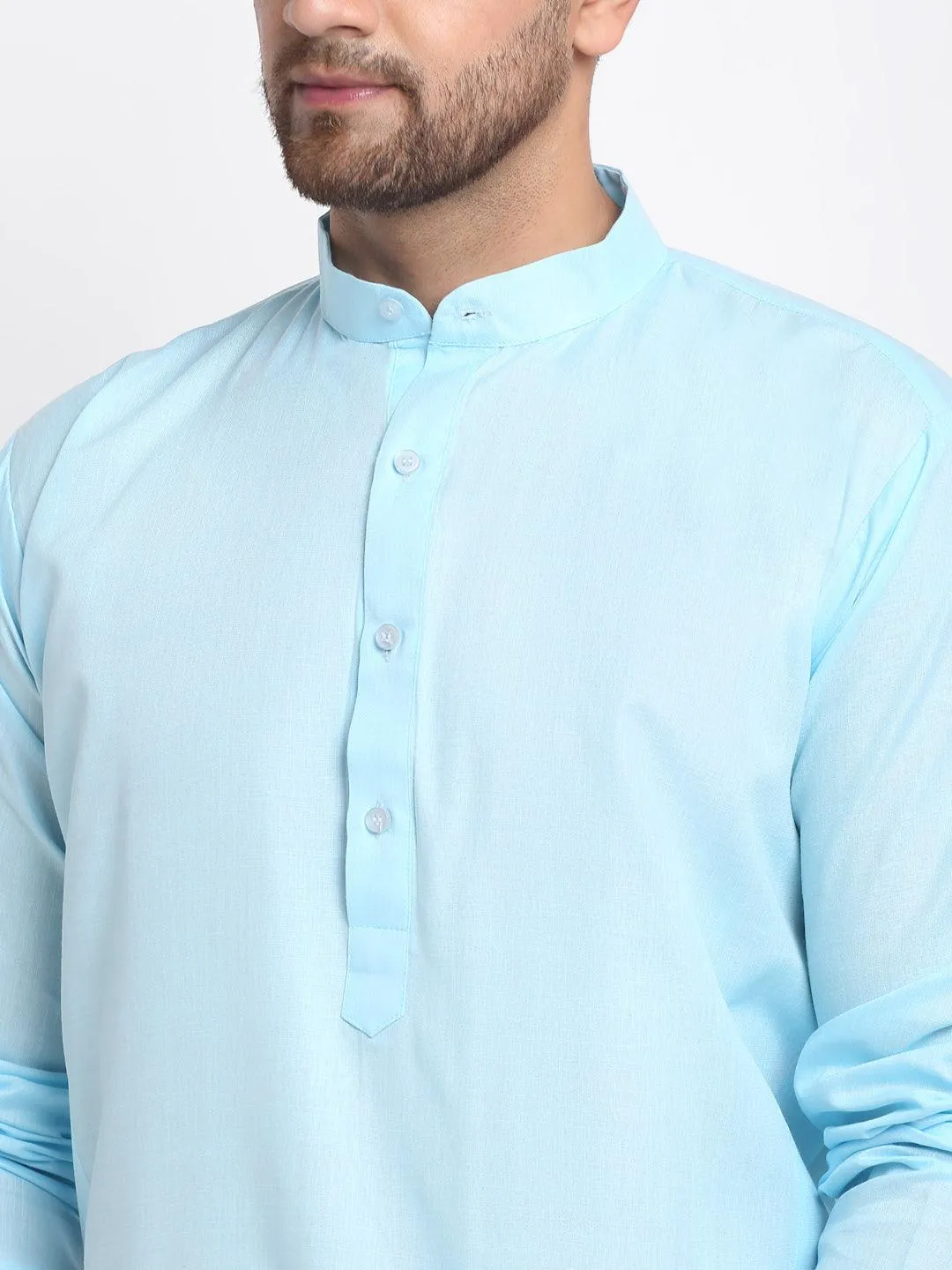 Men's Sky Blue Solid Kurta With White Salwar - Benstoke