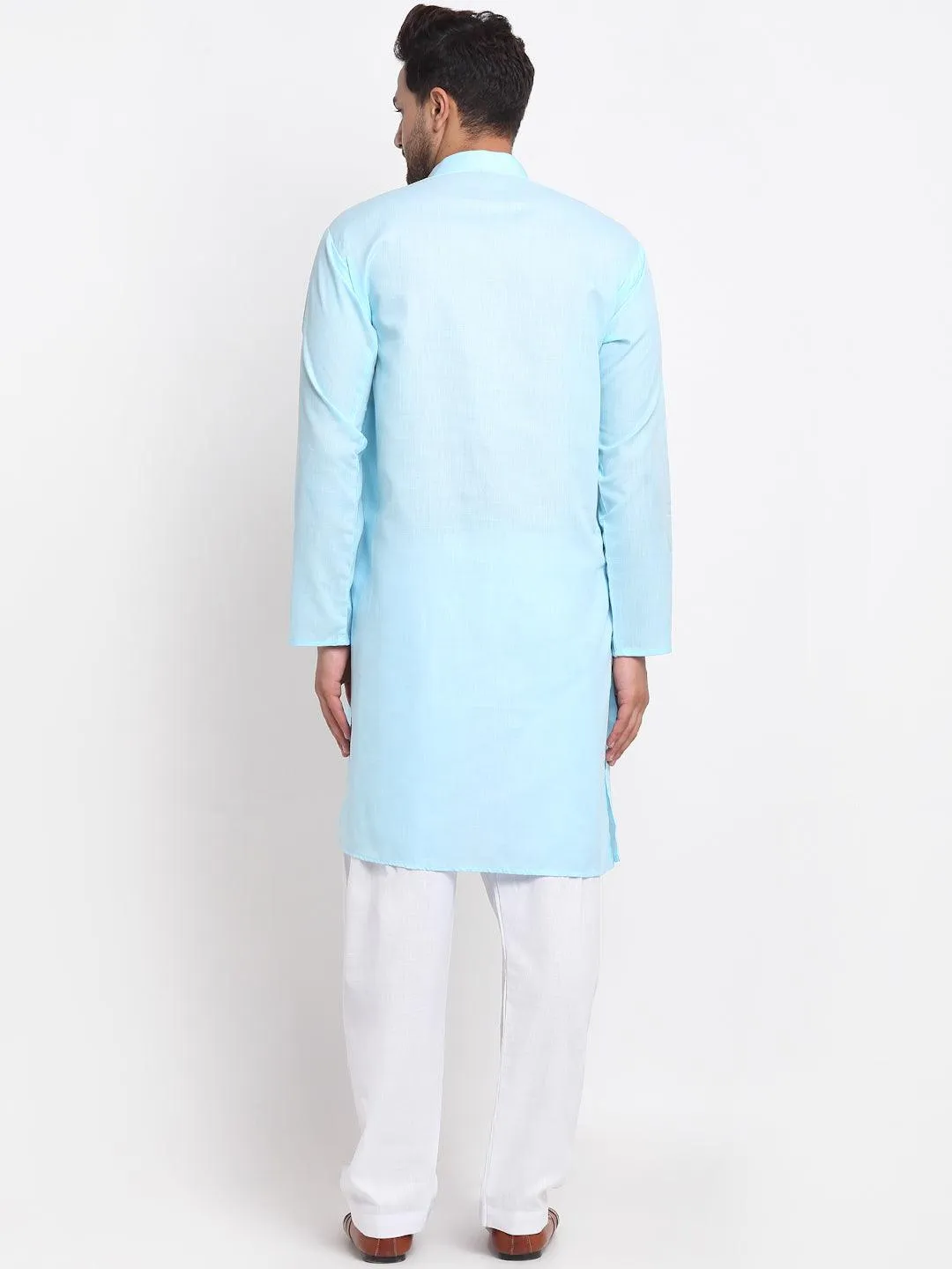 Men's Sky Blue Solid Kurta With White Salwar - Benstoke