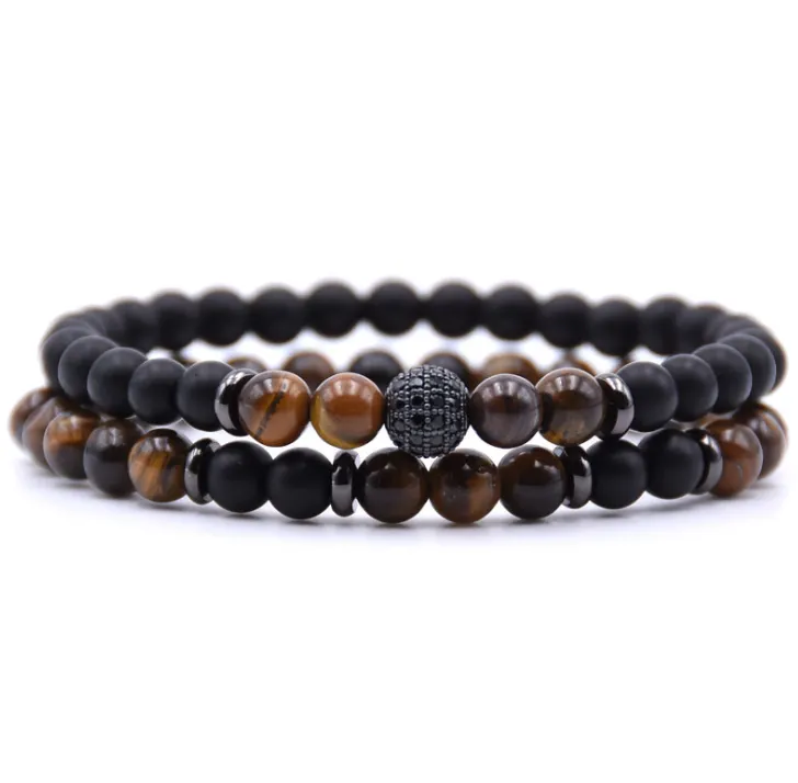 Micro-Inlaid Zircon Bracelet with 6mm Natural Stone Beads