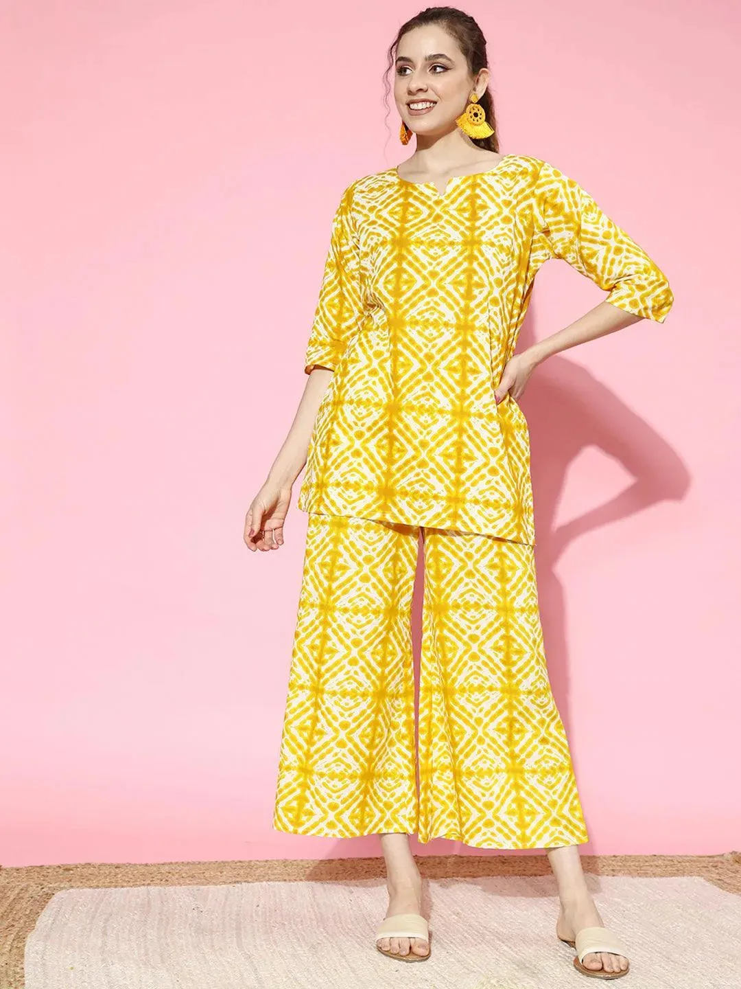 Mustard Printed Cotton Night Suit