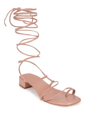 Nude PU Low Block Heel Lace Up Sandals (TP28054-NUD)