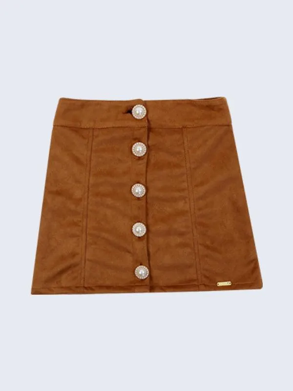 One Friday Brown Pearl Studded Suede Skirt