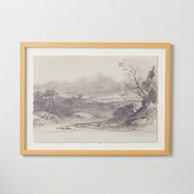 Open Box - 18"x24" River Landscape Sketch Framed Wall Art Black/White - Hearth & Hand with Magnolia