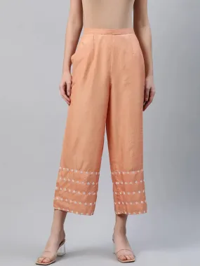 Orange Embroidered Silk Palazzos