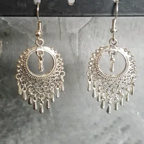 Ornate Silver Boho Chandelier Earrings Bohemian Jewelry