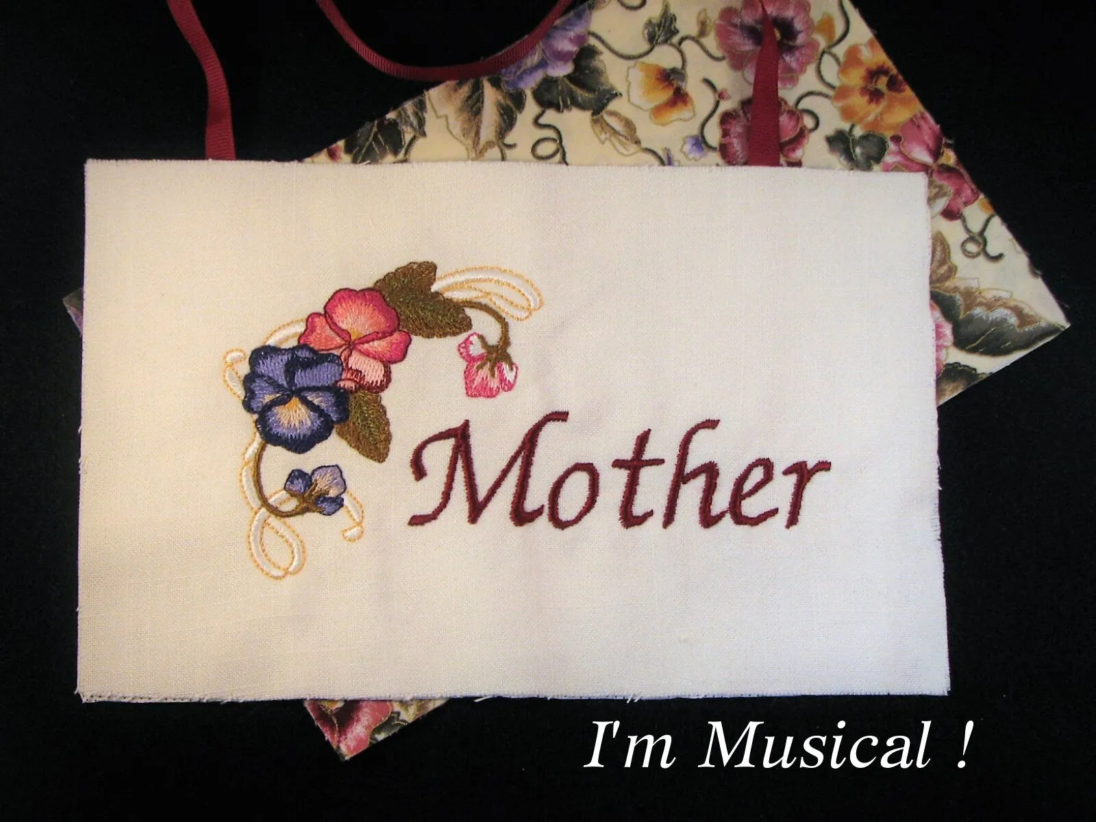 Pansies & Ribbons Music Box Pillow -- Personalized Embroidered MUSICAL Keepsake