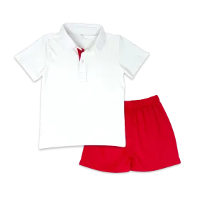 Parker Polo Set | White & Red (4T, 5, 6, 7)