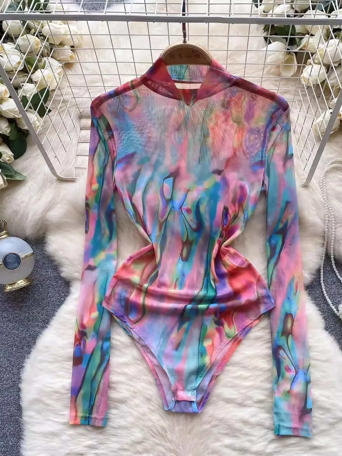 Pre Order:  Colorful Turtleneck Tight Mesh Jumpsuit