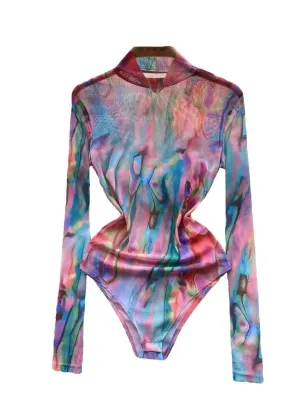 Pre Order:  Colorful Turtleneck Tight Mesh Jumpsuit